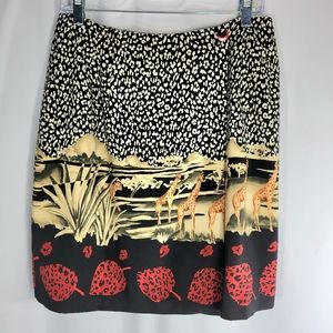Kemp Collection Vintage Multi Colored Giraffe w/Cheetah Print Wrap Skirt Size 12